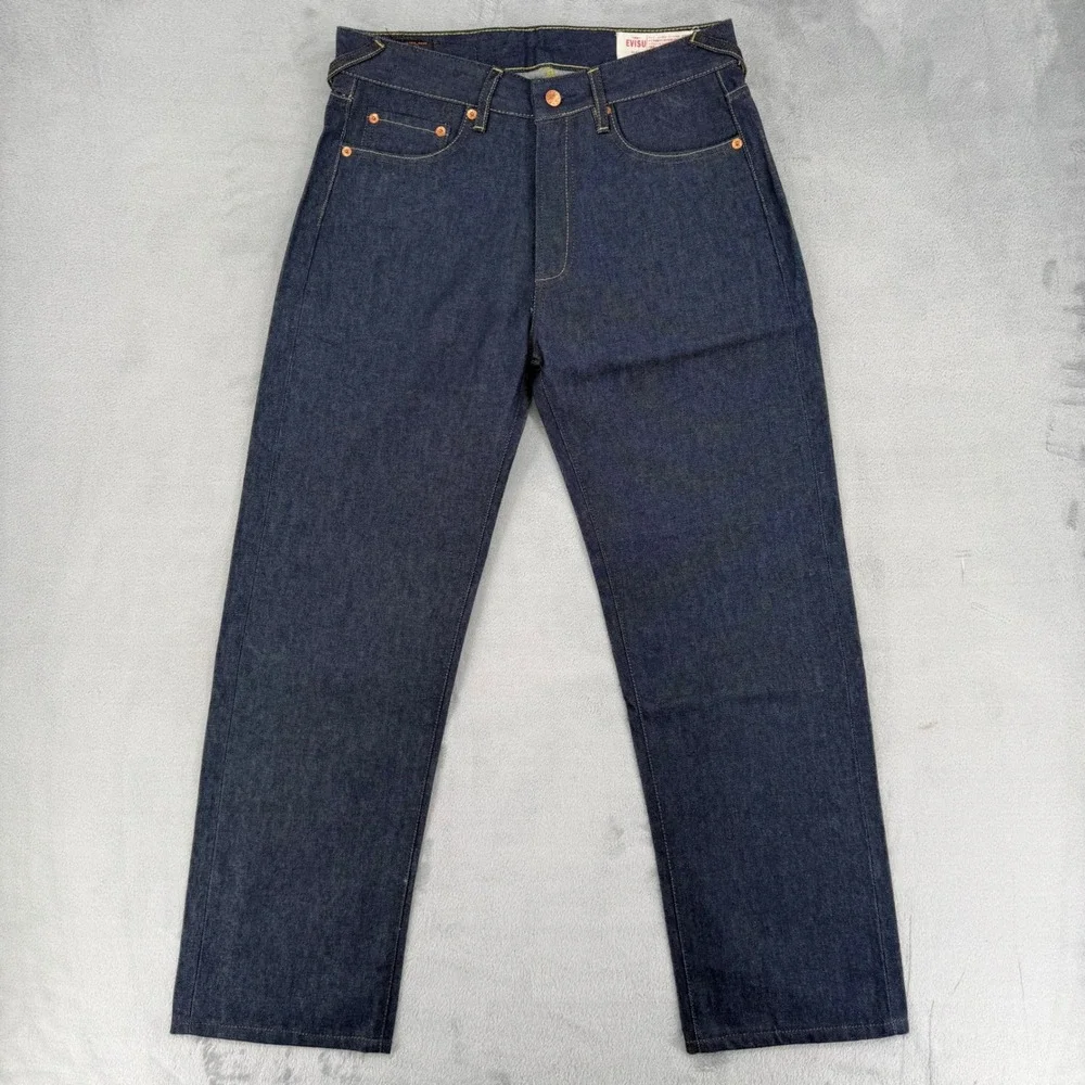 Evisu Osaka Japan Men Raw Denim Jeans Size 30 Dark Wash Wave Graphic Japan Made